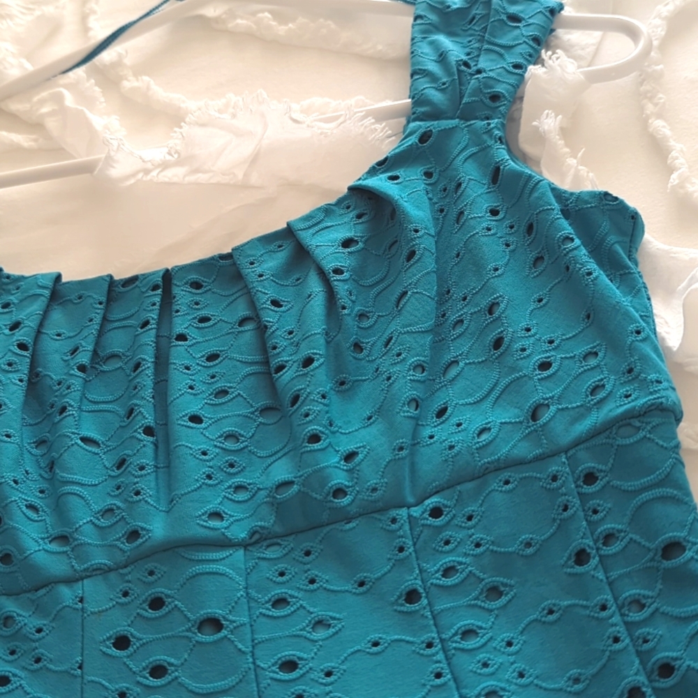Dress Barn Signature Pleated Teal Midi Dress - Picture 6 of 7